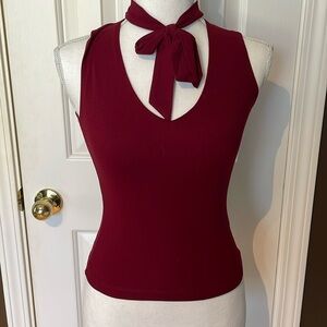 Moa Moa Burgundy Top with Tie At Neck. XXS